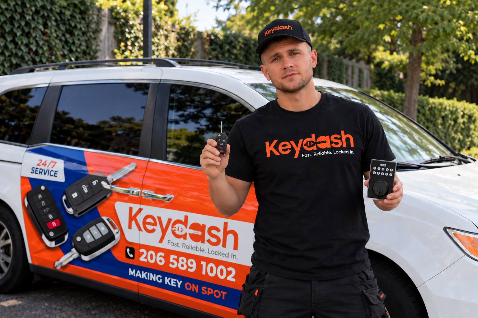 KeyDash locksmith making a car key on site